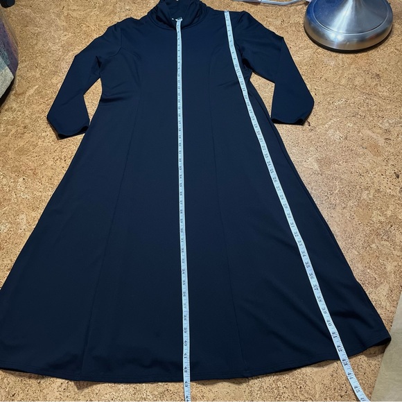 Travelsmith Black Ruched Mock Neck Long Sleeve Dress Sz L Petite - Picture 12 of 13